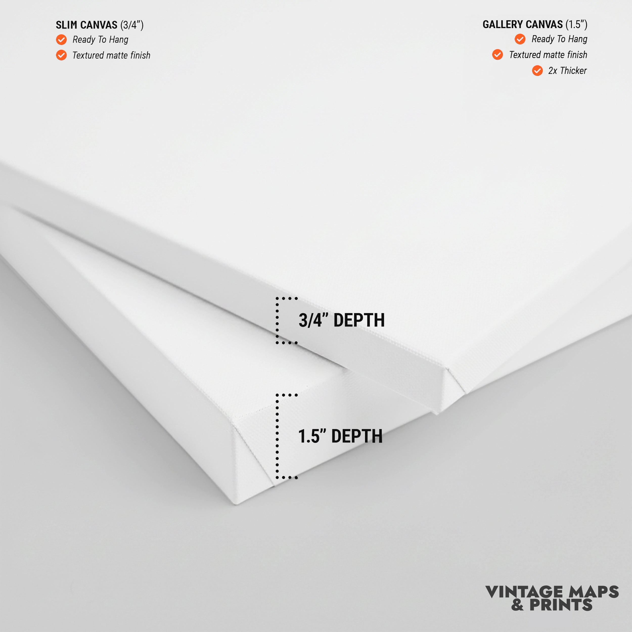 a close-up view of a white canvas, with measurements and text indicating the thickness of the canvas.