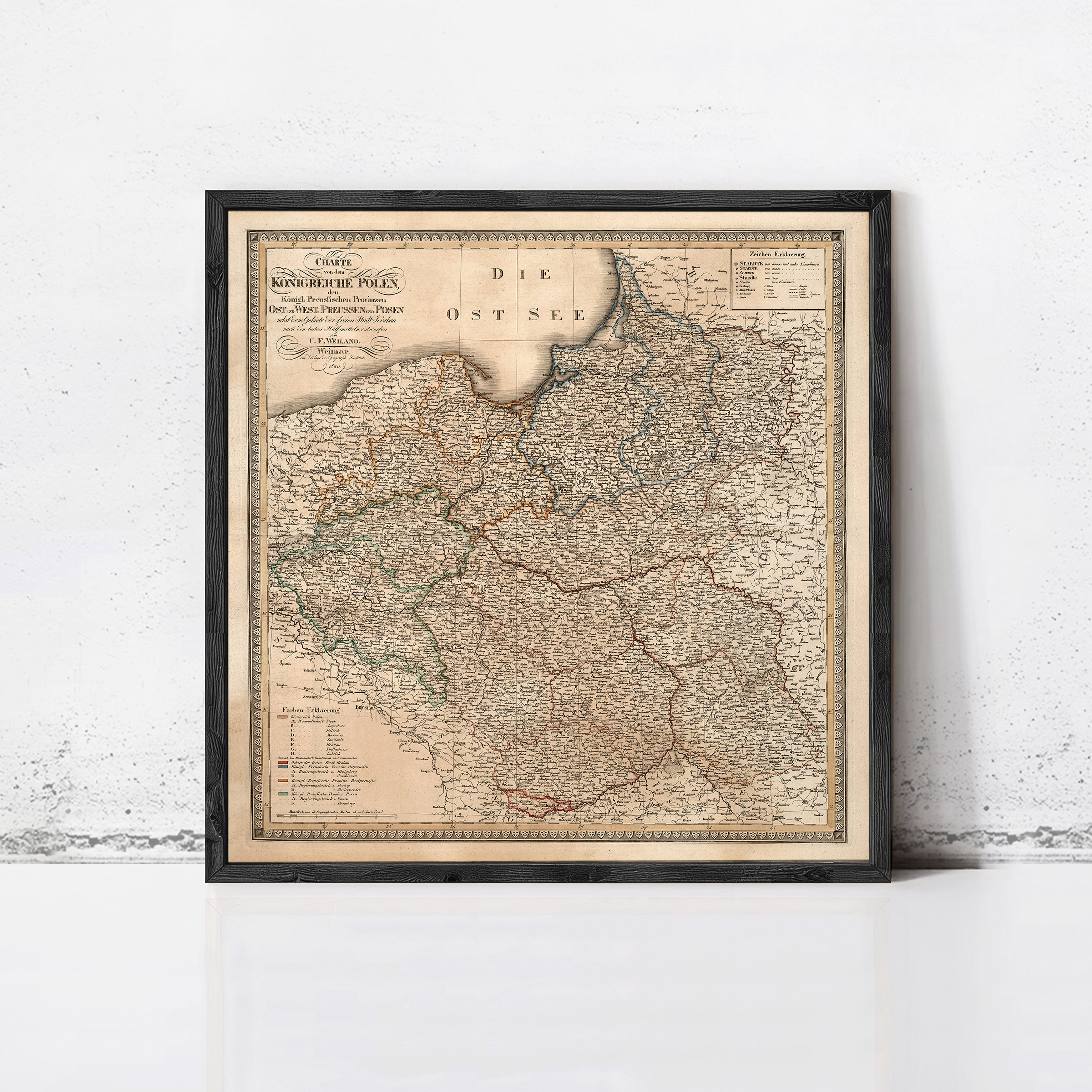 The image is a framed map of the Czech Republic, showing the country's geographical layout and boundaries.
