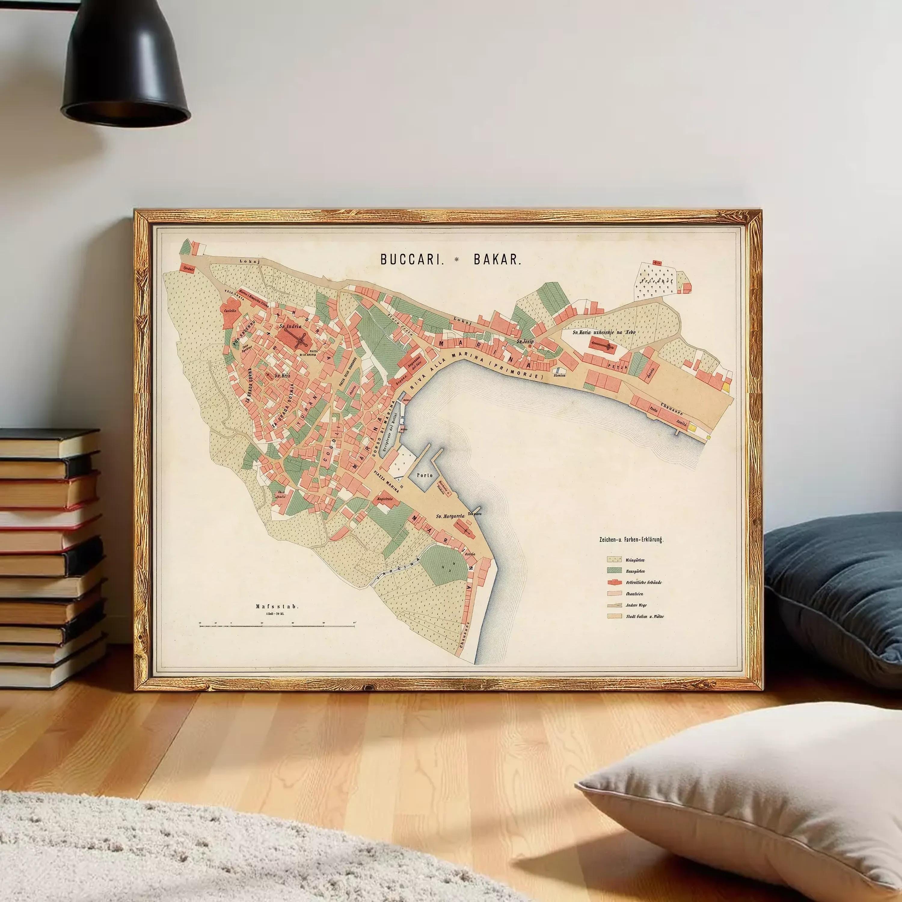 The image is a framed map of the city of Baku, Azerbaijan, showing the layout of the city and surrounding areas.