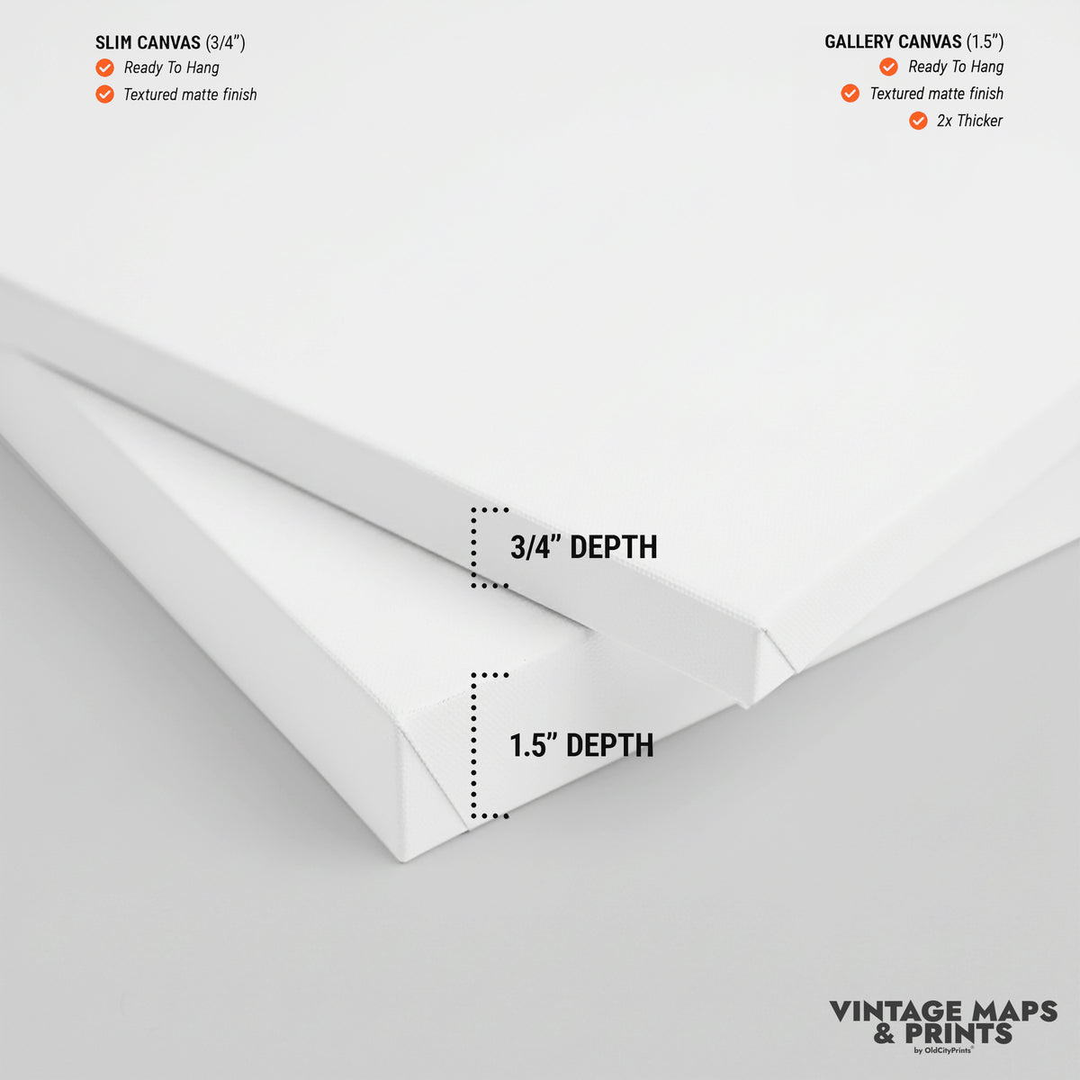 a close-up view of a white canvas, with measurements and text indicating the thickness of the canvas.