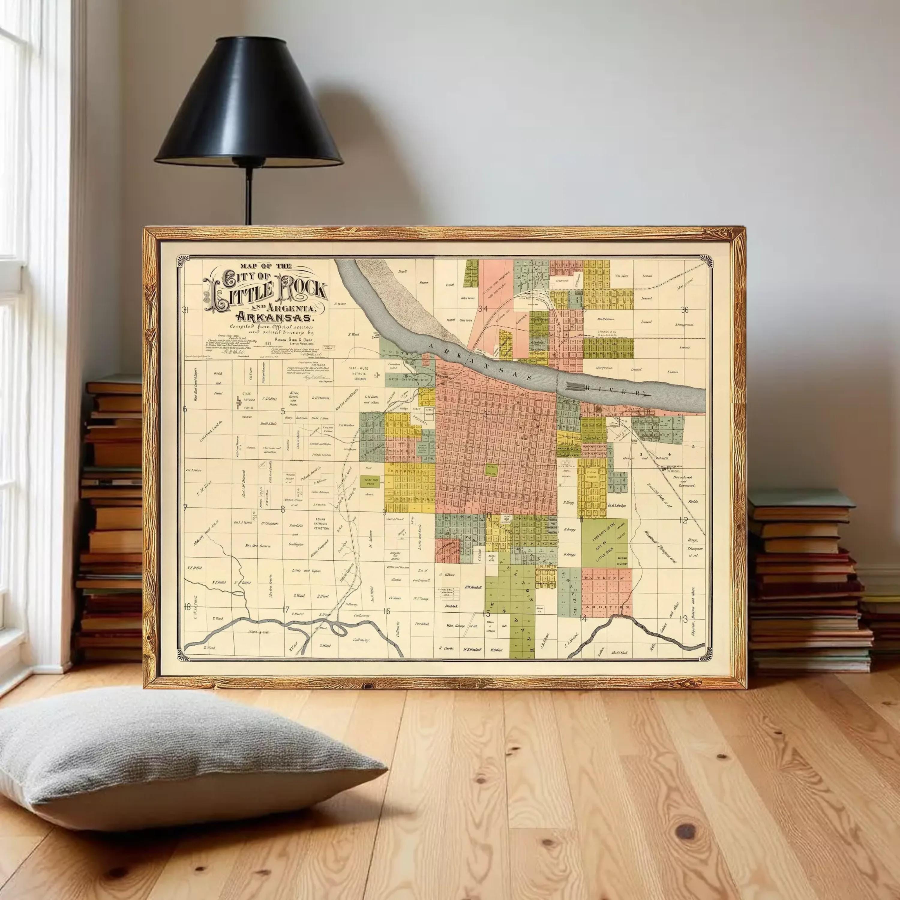 The image is a framed map of the city of Little Park, Arkansas, depicting the city's layout and surrounding areas.