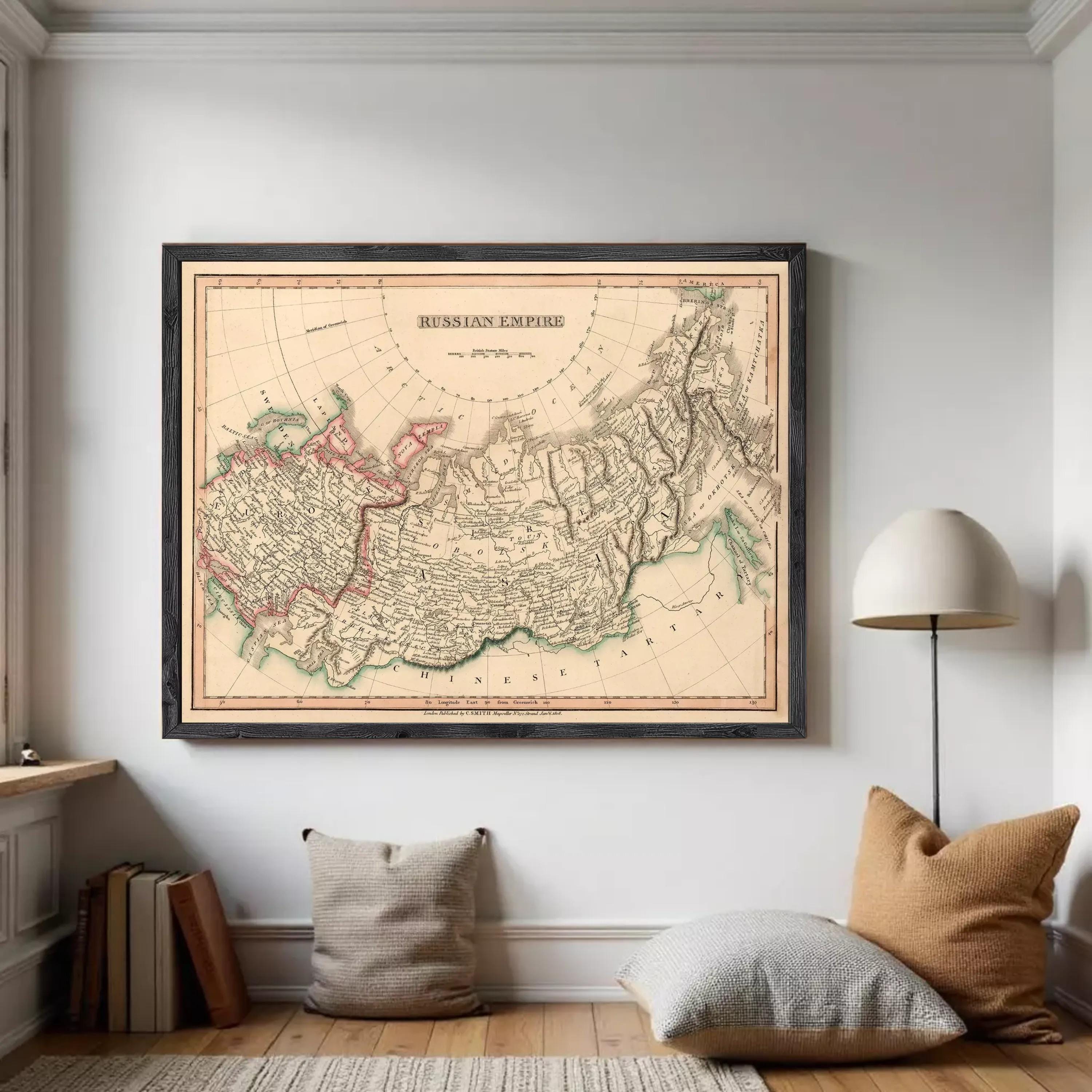 The image is a framed map of the Russian Empire, depicting the vast territory and its various regions.