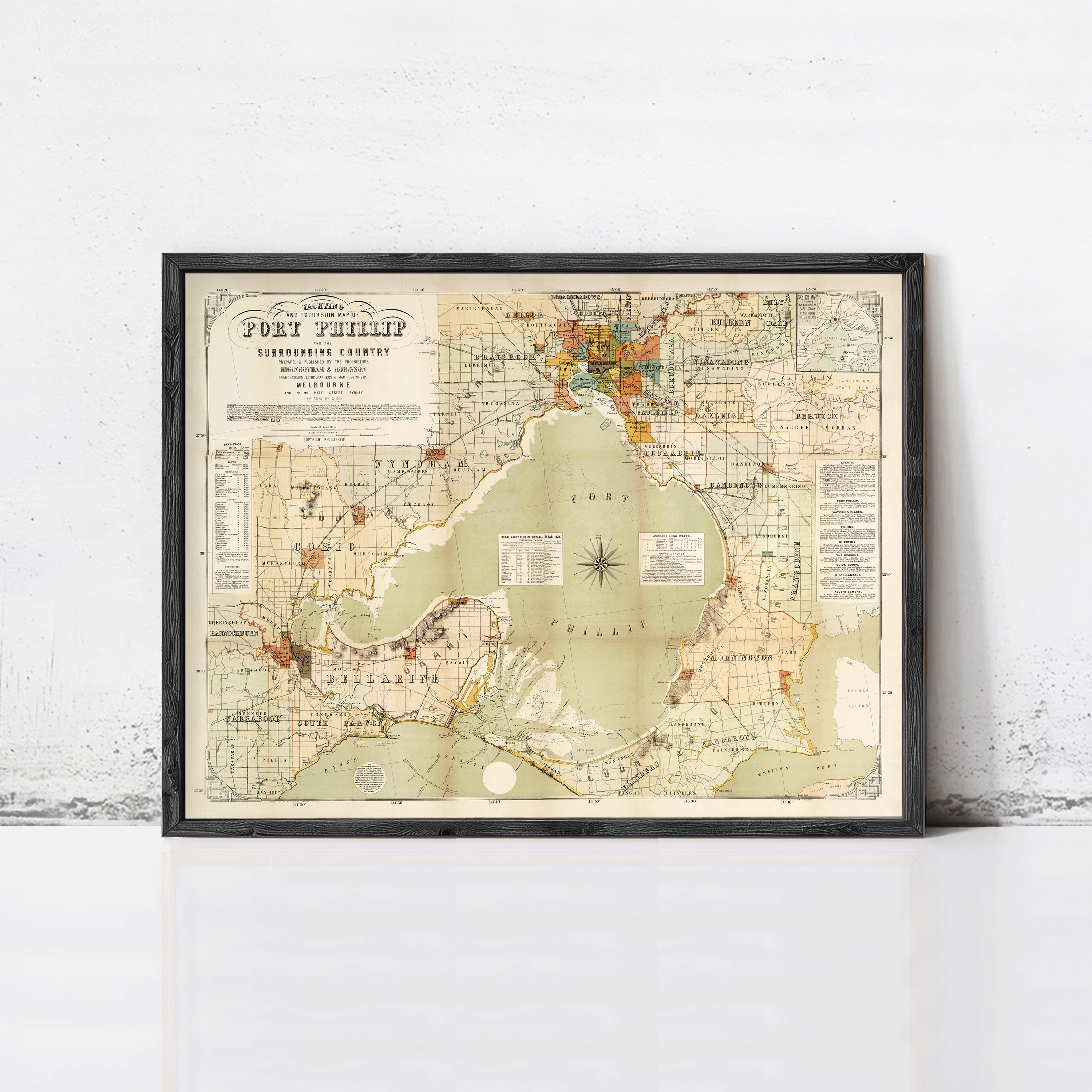 The image is a framed vintage map of Fort Lauderdale, Florida, with various locations and landmarks marked on it.