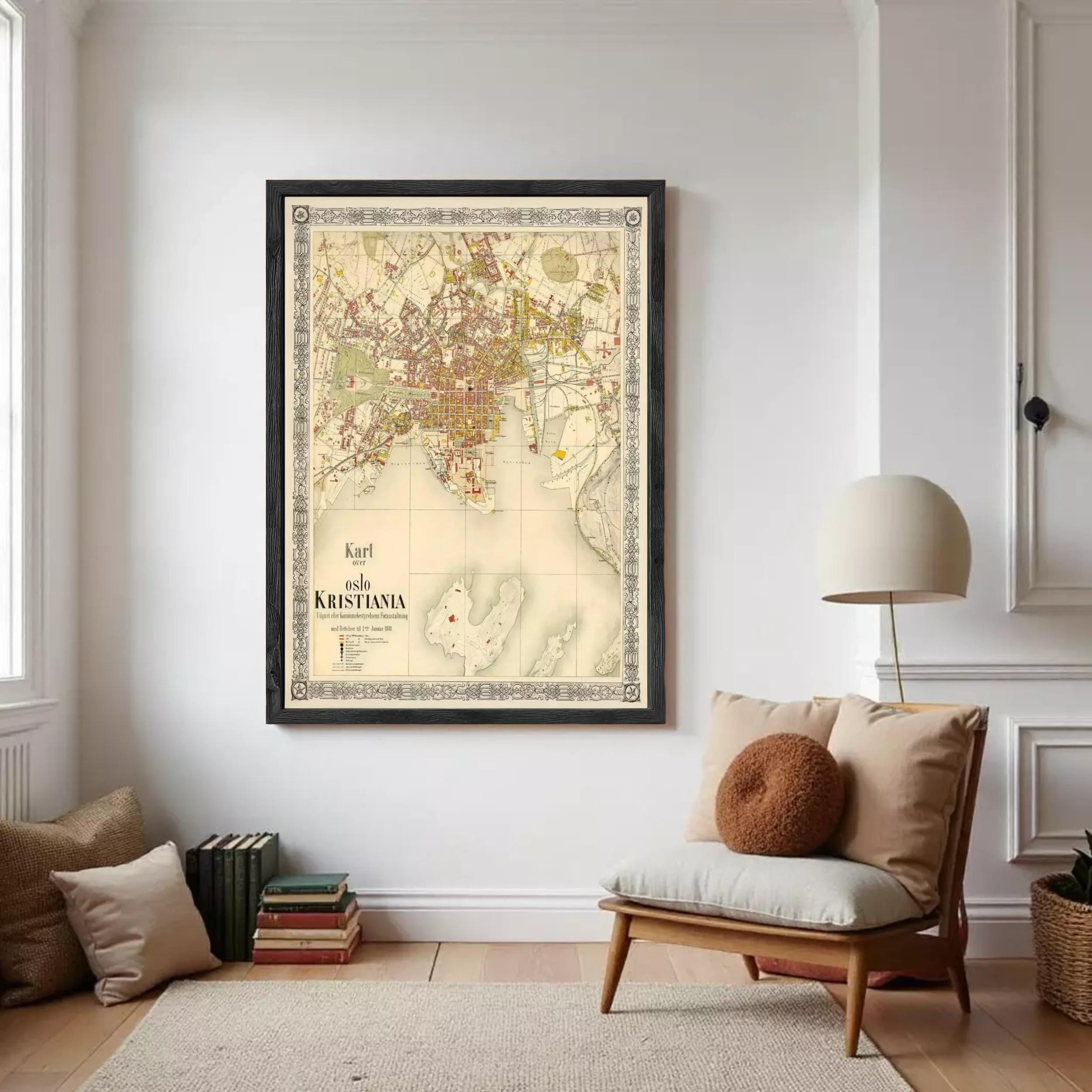 The image is a framed map of Karlskolm, a city in Kristiansköld, Sweden.