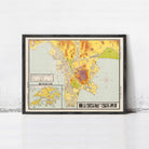 The image is a framed vintage map of Hong Kong, featuring a detailed layout of the city and surrounding areas.