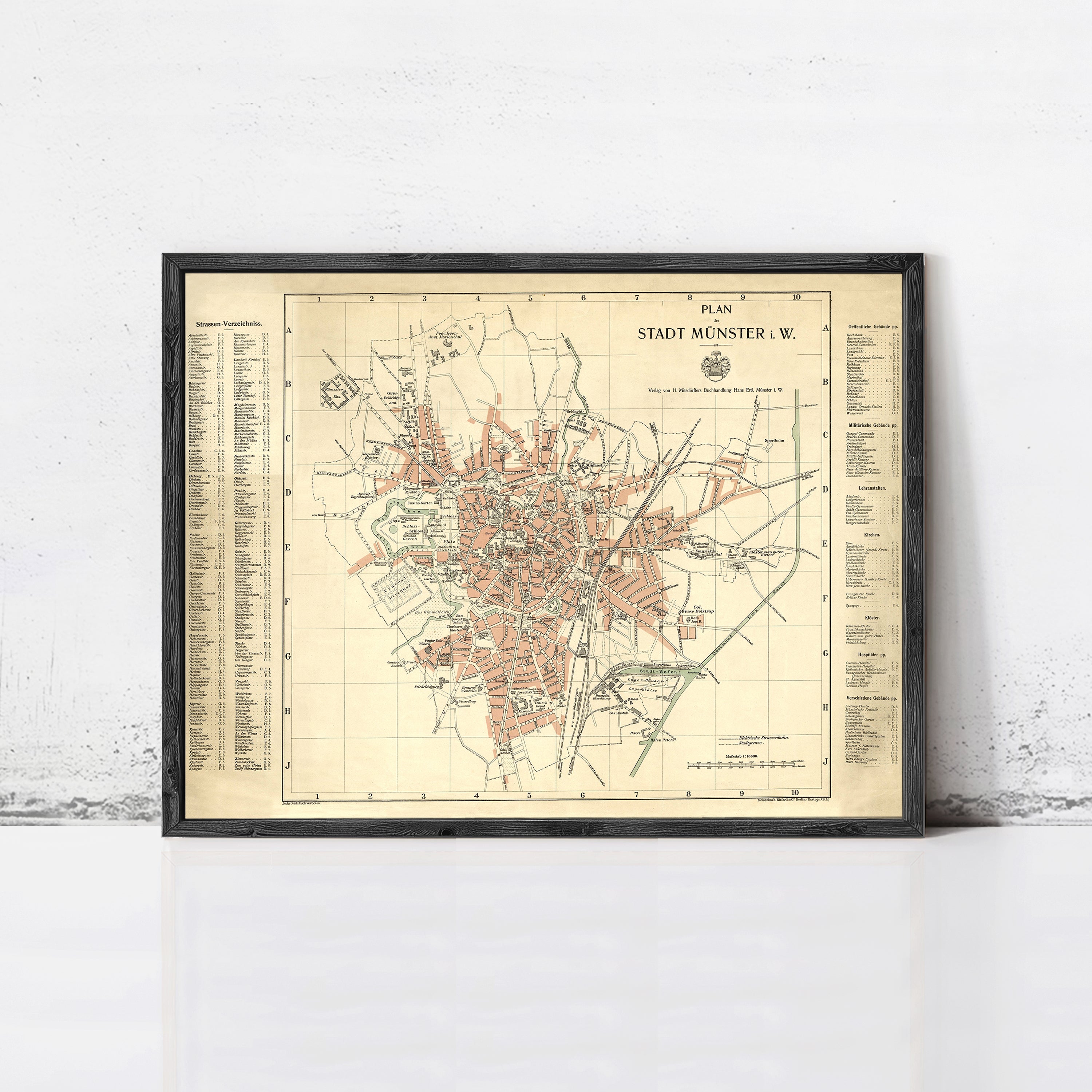 The image is a framed vintage map of Stadt, Germany, showing the layout of the city and surrounding areas.