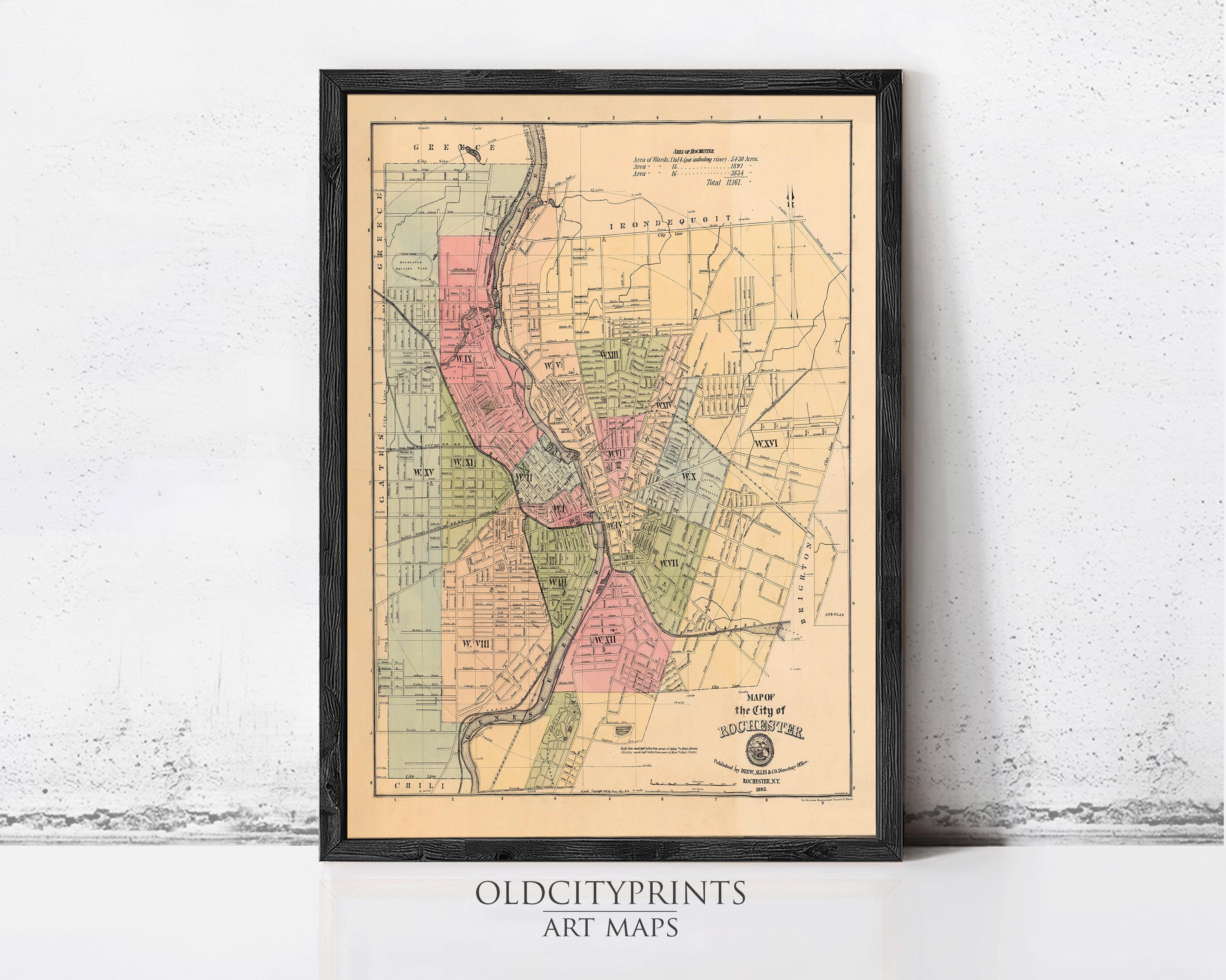 The image is a framed vintage map of the city of Cincinnati, Ohio, depicting the city's streets and neighborhoods.