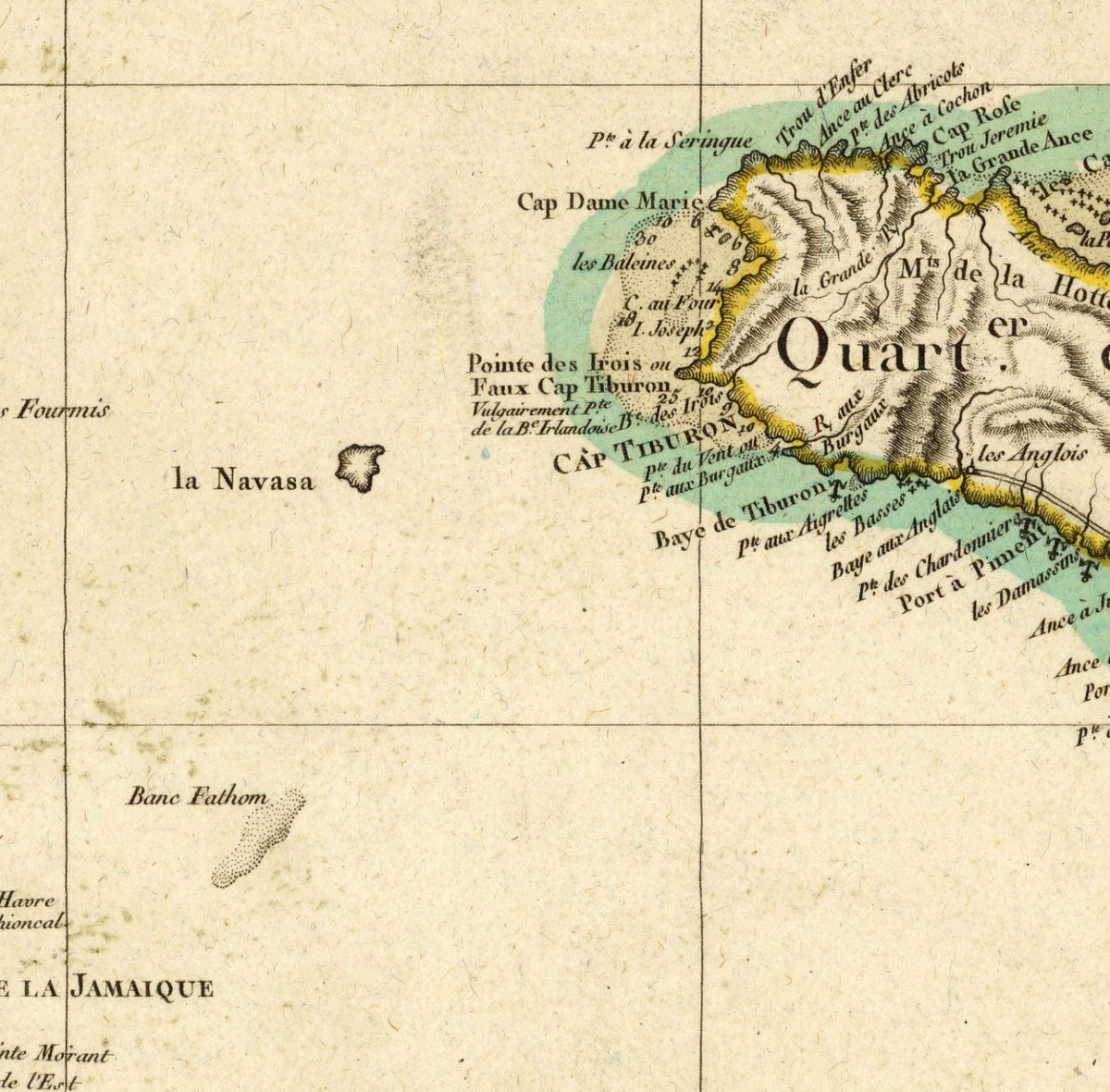 The image is a historical map of the Caribbean region, showing the borders and locations of various islands and coastal areas.