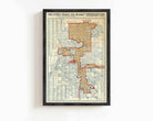 The image is a framed vintage map of Orlando, Florida, depicting the city's layout and streets.