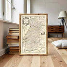 The image is a framed antique map of Portugal, featuring detailed geographical information and labels.