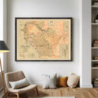 The image is a framed vintage map of South America, depicting the region in a detailed and colorful manner.
