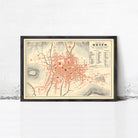 The image is a framed map of Quito, Ecuador, showing the city's streets and surrounding areas.
