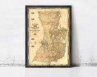 The image is a framed map of a region, possibly a country or state, with detailed geographical information and labels.