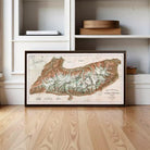 a framed map of the La Chêne de Mont Blanc region, which is a mountain range in the French Alps.