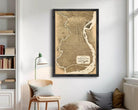 The image is a framed vintage map of Philadelphia, Pennsylvania, depicting the city's layout and surrounding areas.