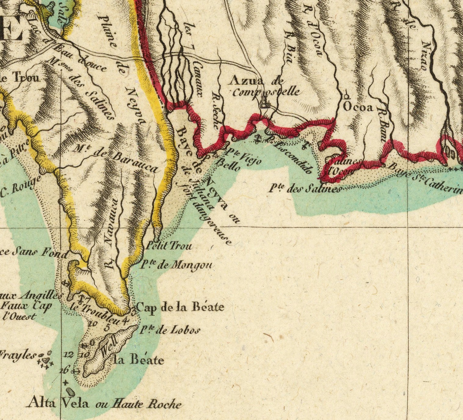 The image is a historical map showing geographical features and locations, including mountains, rivers, and coastal areas.