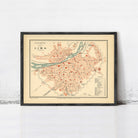 The image is a framed vintage map of Lima, Peru, depicting the city's layout and surrounding areas.