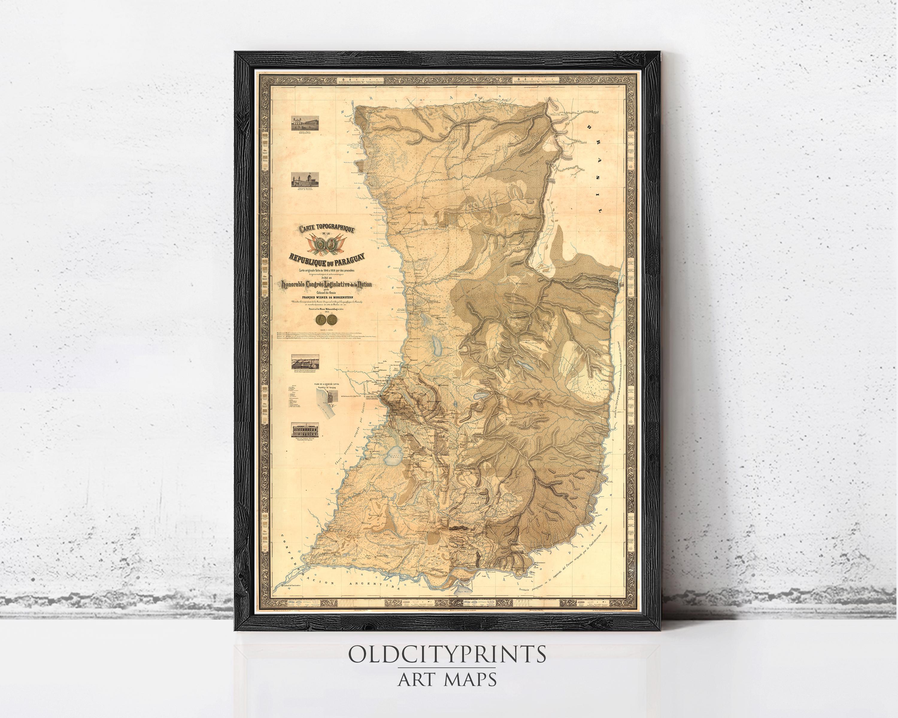 The image is a framed antique map of the United States, depicting the Rocky Mountains and other geographical features.