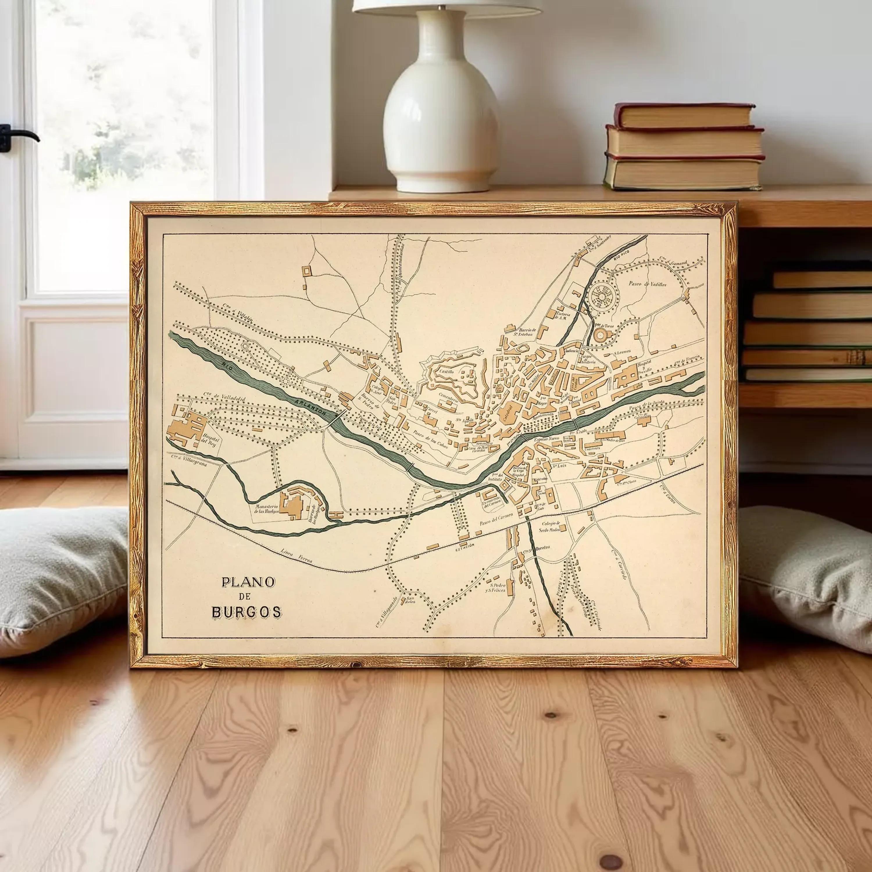 The image is a framed map of the town ofBURGOS, showing the layout and streets of the city.