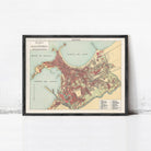 The image is a framed vintage map of the city of Aleppo, Syria, depicting the city's layout and surrounding areas.
