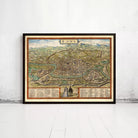 The image is a framed map of Rome, Italy, depicting the city's layout and surrounding areas.
