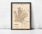 The image is a framed map of the city of Sydney, Australia, depicting the city's streets and surrounding areas.