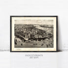 The image is a framed vintage map of New York City, depicting the cityscape and waterways.