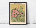 The image is a framed map of the city of Rothenburg, Germany, depicting the layout of the city and surrounding areas.