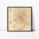 The image is a framed vintage map of the city of Besancon, showing various landmarks and geographical features.