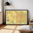 The image is a framed vintage map of the United States, depicting the country's geographical layout and major cities.