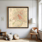 The image is a framed vintage map of the city of Besancon, showing various landmarks and geographical features.