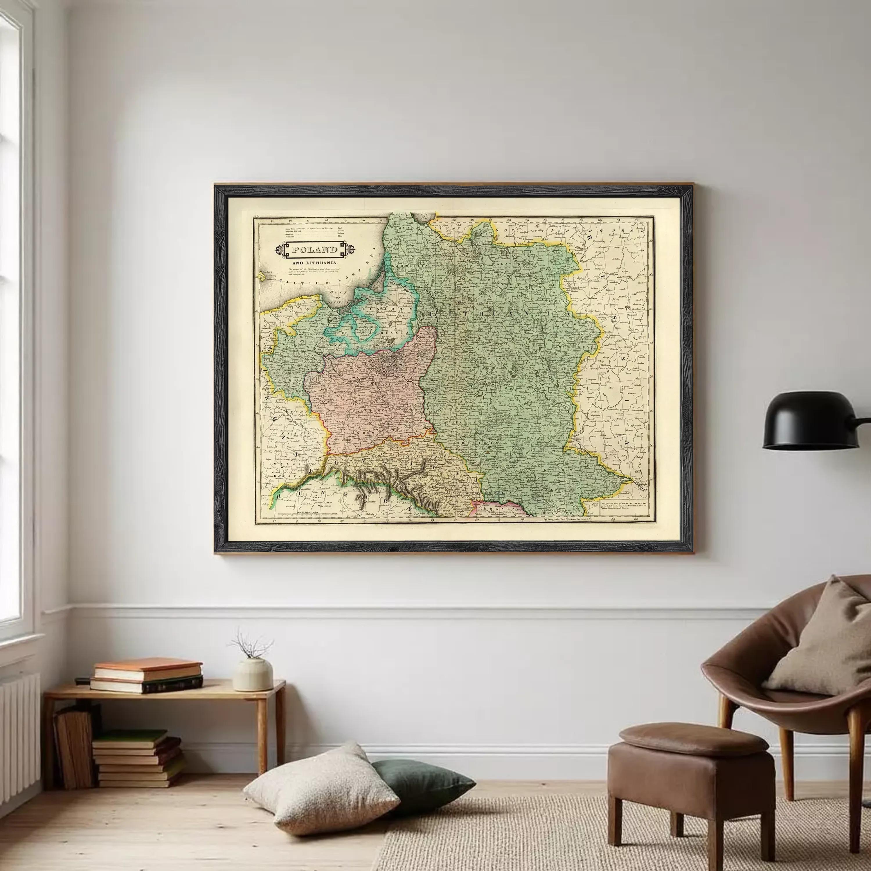 The image is a framed map of Germany and parts of Eastern Europe, depicting the country's geographical layout and surrounding areas.