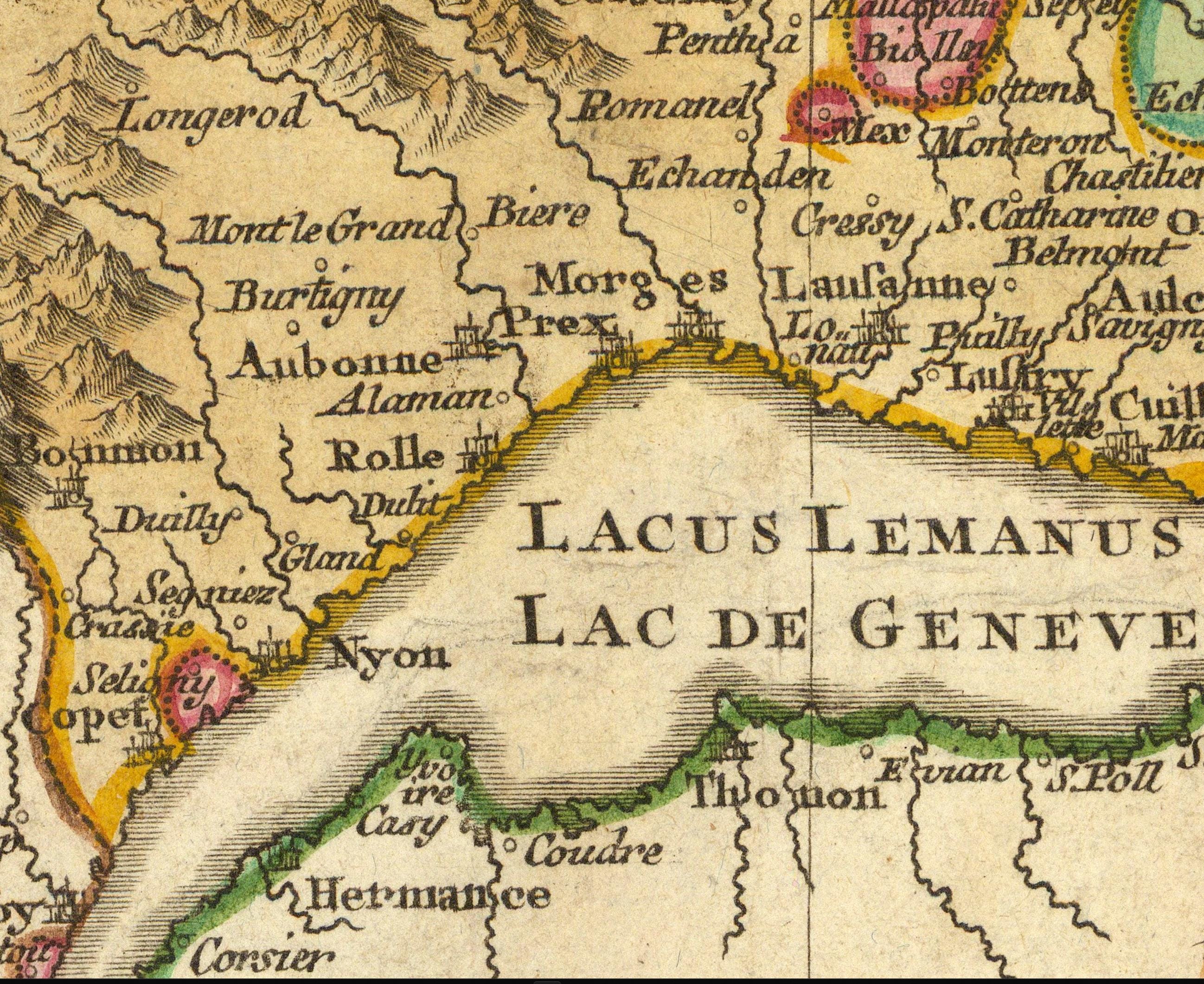 The image is a detailed map of the region surrounding the city of Geneva, Switzerland.