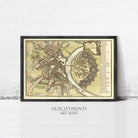 The image is a framed vintage map of Dresden, Germany, depicting the city's layout and surrounding areas.