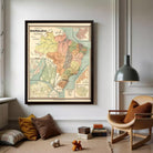 The image is a framed vintage map of Brazil, showing the country's geographical layout and surrounding areas.
