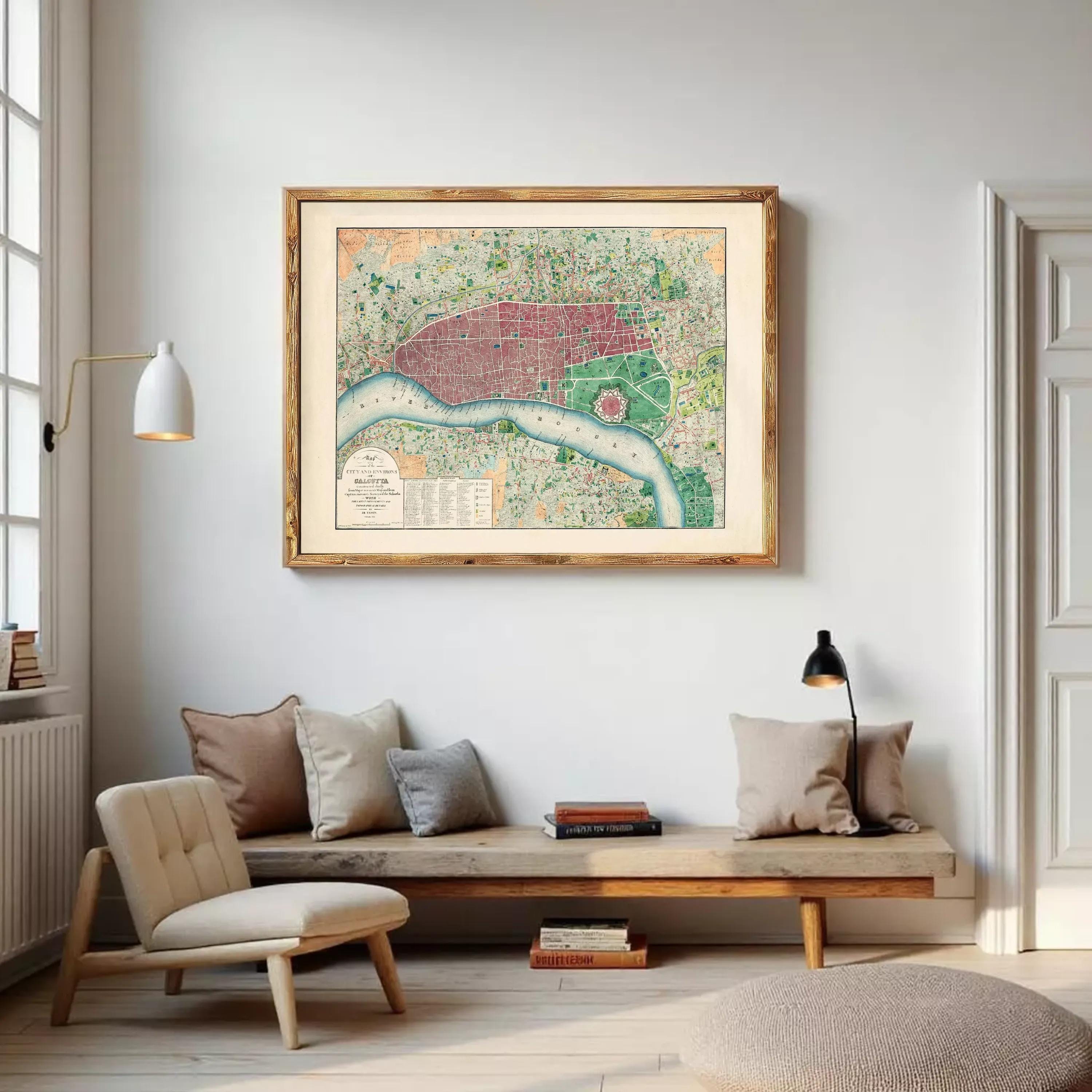 The image is a framed vintage map of London, England, depicting the city's streets and landmarks.