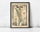 The image is a framed vintage map of a city, depicting various landmarks and streets.