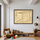 The image is a framed historical map of the Caribbean region, depicting the island of Trinidad and Tobago.
