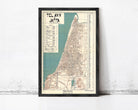 The image is a framed map of Tel Aviv, Jaffa, Israel, showing the city's streets, landmarks, and surrounding areas.