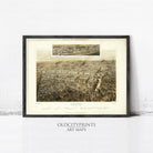 The image is a framed art print depicting a detailed aerial view of a city, likely Paris, France.
