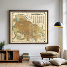 The image is a framed vintage map of Sacramento, California.