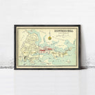 The image is a framed vintage map of the area surrounding the town of Hunters Hill, which is located in Sydney, Australia.