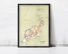 The image is a framed map of the island of Lanzote, showing the surrounding areas and geographical features.
