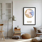 A framed map of Kuwait, with the country's location and surrounding areas clearly visible.