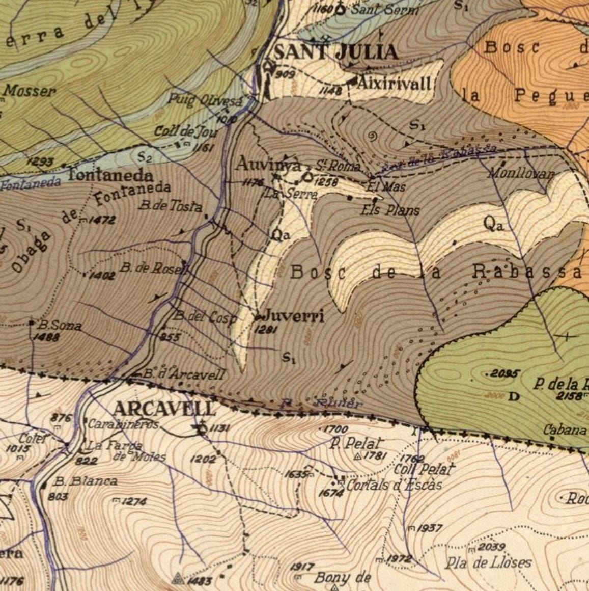 The image is a detailed topographical map of a mountainous region, showing various peaks, valleys, and geographical features.