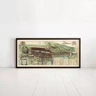 The image is a framed map of a city or town, depicting various streets, buildings, and landmarks.