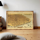 The image is a framed vintage map of San Francisco, California, depicting the city's layout and surrounding areas.
