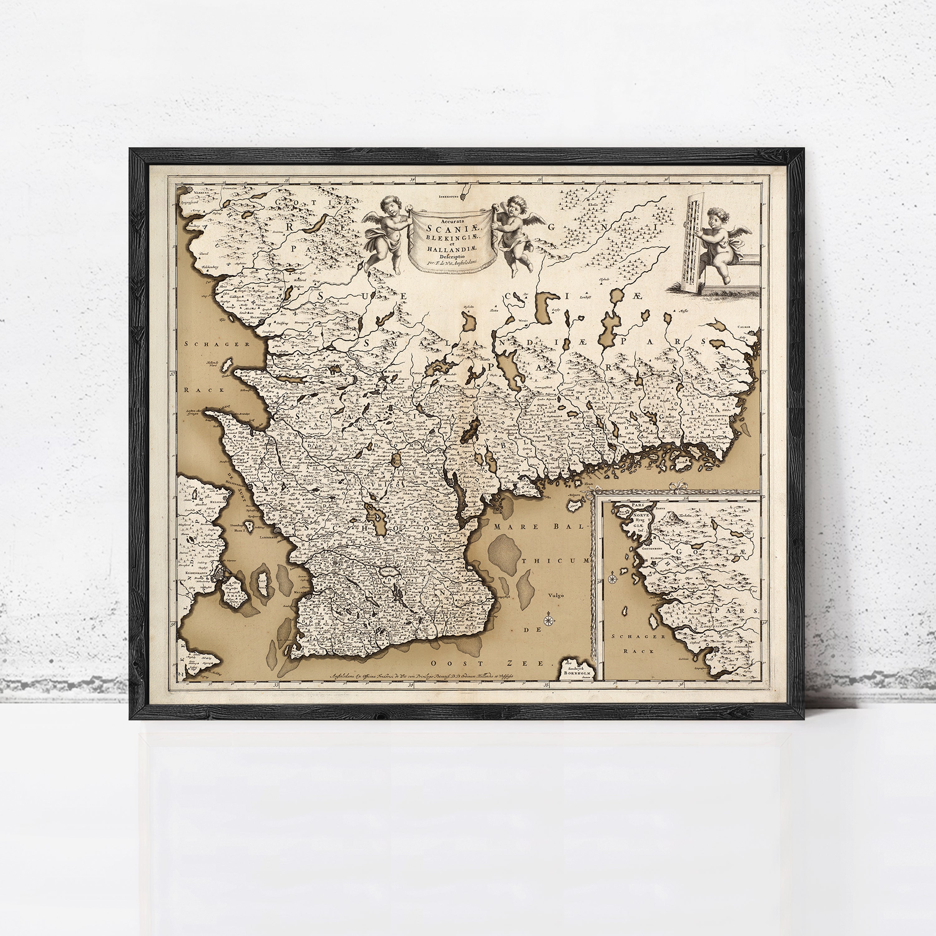 The image is a framed antique map of Europe, depicting the continent and surrounding seas.