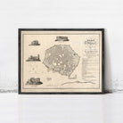 The image is a framed vintage map of Athens, Greece, depicting various landmarks and locations within the city.