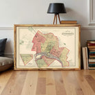 The image is a framed map of Richmond, Virginia, depicting the city's layout and surrounding areas.